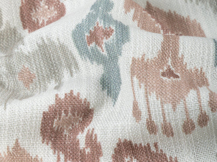 Off-White Colour with Terracotta, Sage Green and Taupe Ikat Geometric All Over Print Curtain Fabric