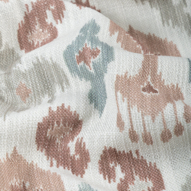 Off-White Colour with Terracotta, Sage Green and Taupe Ikat Geometric All Over Print Curtain Fabric