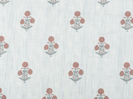 Off-White Colour with Terracotta and Sage Green Floral Motif Scattered Print Curtain Fabric