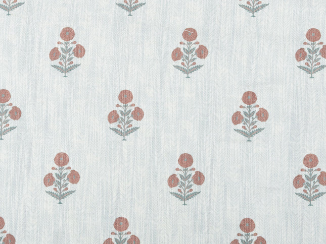 Off-White Colour with Terracotta and Sage Green Floral Motif Scattered Print Curtain Fabric