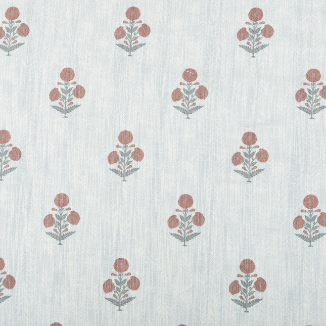 Off-White Colour with Terracotta and Sage Green Floral Motif Scattered Print Curtain Fabric