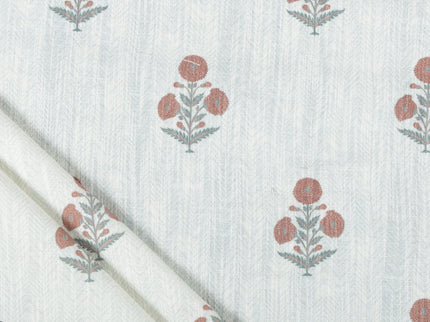 Off-White Colour with Terracotta and Sage Green Floral Motif Scattered Print Curtain Fabric