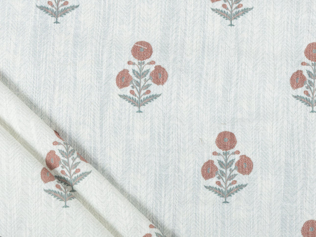 Off-White Colour with Terracotta and Sage Green Floral Motif Scattered Print Curtain Fabric