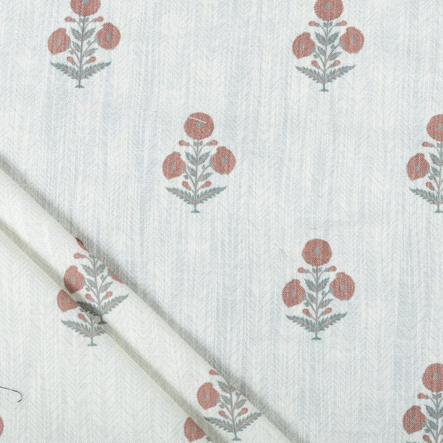 Off-White Colour with Terracotta and Sage Green Floral Motif Scattered Print Curtain Fabric