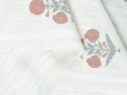 Off-White Colour with Terracotta and Sage Green Floral Motif Scattered Print Curtain Fabric
