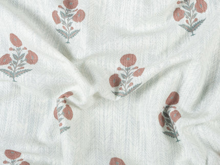 Off-White Colour with Terracotta and Sage Green Floral Motif Scattered Print Curtain Fabric