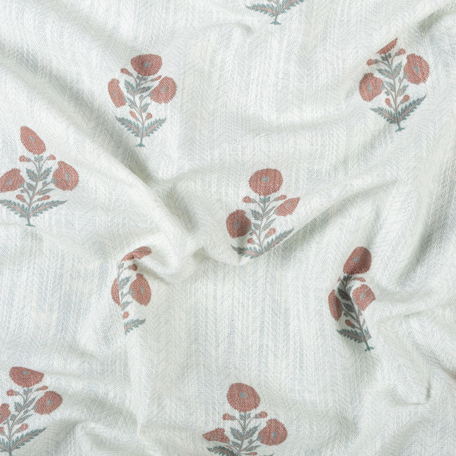 Off-White Colour with Terracotta and Sage Green Floral Motif Scattered Print Curtain Fabric