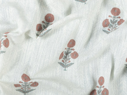 Off-White Colour with Terracotta and Sage Green Floral Motif Scattered Print Curtain Fabric