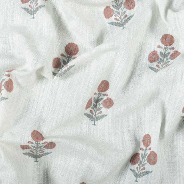 Off-White Colour with Terracotta and Sage Green Floral Motif Scattered Print Curtain Fabric