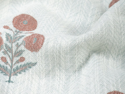 Off-White Colour with Terracotta and Sage Green Floral Motif Scattered Print Curtain Fabric