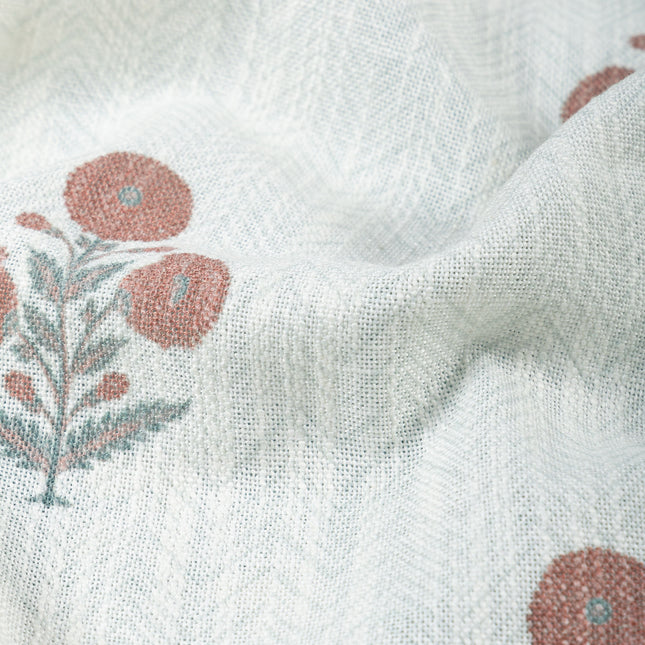 Off-White Colour with Terracotta and Sage Green Floral Motif Scattered Print Curtain Fabric