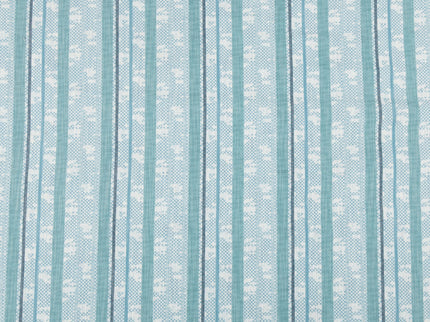 Off-White Colour with Teal and Slate Grey Vertical Stripe Print Curtain Fabric