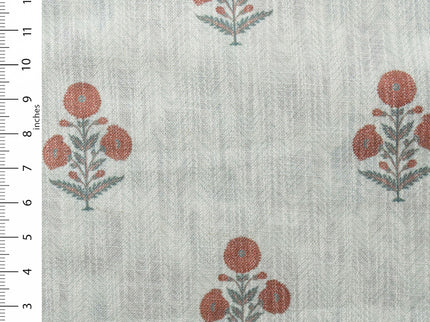 Off-White Colour with Terracotta and Sage Green Floral Motif Scattered Print Curtain Fabric