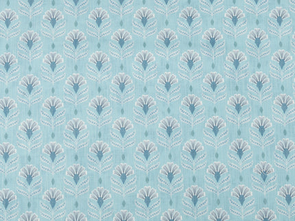 Aqua Green Colour with White and Slate Grey Floral Motif All Over Print Curtain Fabric