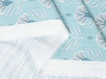 Aqua Green Colour with White and Slate Grey Floral Motif All Over Print Curtain Fabric