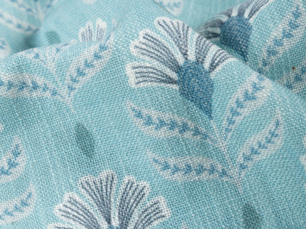 Aqua Green Colour with White and Slate Grey Floral Motif All Over Print Curtain Fabric