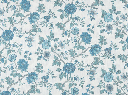 Off-White Colour with Teal Floral Vintage Floral  All Over Print Curtain Fabric