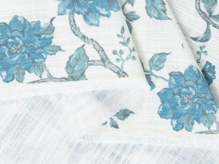 Off-White Colour with Teal Floral Vintage Floral  All Over Print Curtain Fabric