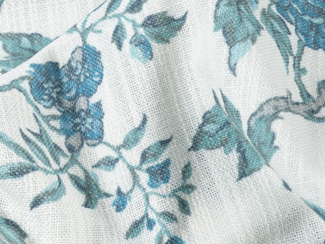 Off-White Colour with Teal Floral Vintage Floral  All Over Print Curtain Fabric