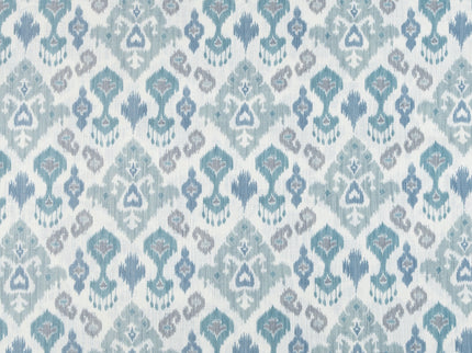 Off-White Colour with Teal and Slate Grey Ikat Geometric All Over Print Curtain Fabric