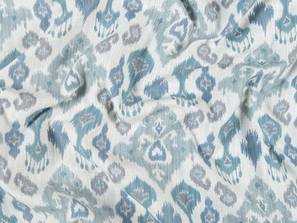 Off-White Colour with Teal and Slate Grey Ikat Geometric All Over Print Curtain Fabric