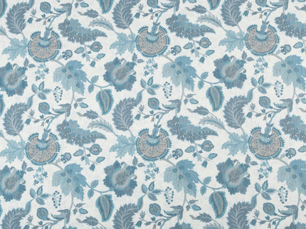 Off-White Colour with Teal and Taupe Vintage Botanical All Over Print Curtain Fabric