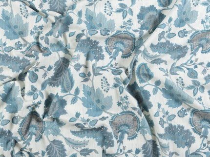 Off-White Colour with Teal and Taupe Vintage Botanical All Over Print Curtain Fabric