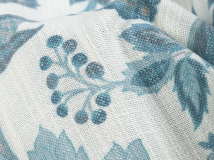 Off-White Colour with Teal and Taupe Vintage Botanical All Over Print Curtain Fabric