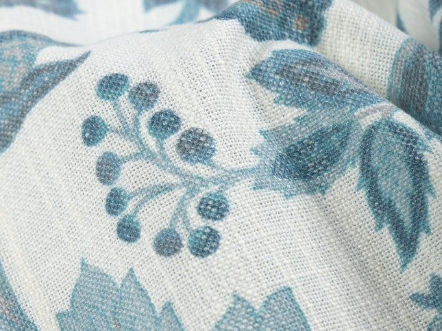 Off-White Colour with Teal and Taupe Vintage Botanical All Over Print Curtain Fabric