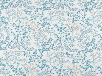 Off-White Colour with Teal, Slate Grey and Taupe Botanical Vine All Over Print Curtain Fabric