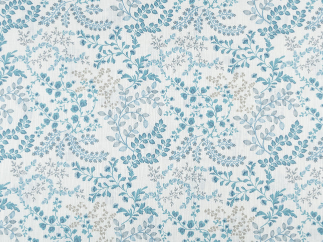 Off-White Colour with Teal, Slate Grey and Taupe Botanical Vine All Over Print Curtain Fabric