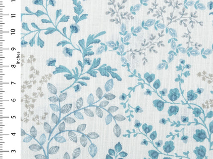 Off-White Colour with Teal, Slate Grey and Taupe Botanical Vine All Over Print Curtain Fabric