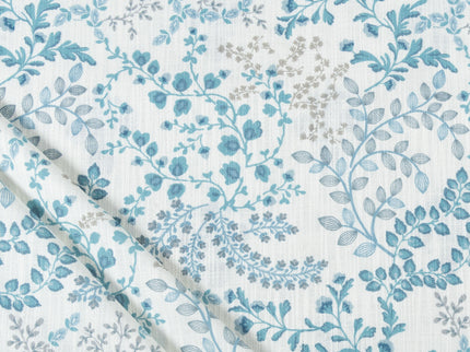 Off-White Colour with Teal, Slate Grey and Taupe Botanical Vine All Over Print Curtain Fabric