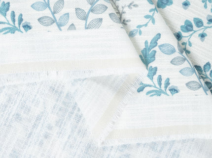 Off-White Colour with Teal, Slate Grey and Taupe Botanical Vine All Over Print Curtain Fabric