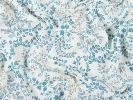 Off-White Colour with Teal, Slate Grey and Taupe Botanical Vine All Over Print Curtain Fabric