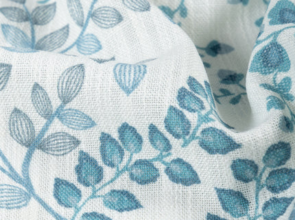 Off-White Colour with Teal, Slate Grey and Taupe Botanical Vine All Over Print Curtain Fabric