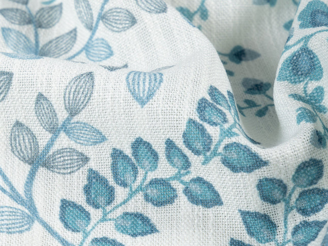 Off-White Colour with Teal, Slate Grey and Taupe Botanical Vine All Over Print Curtain Fabric
