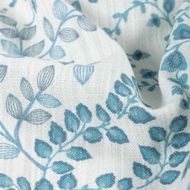 Off-White Colour with Teal, Slate Grey and Taupe Botanical Vine All Over Print Curtain Fabric