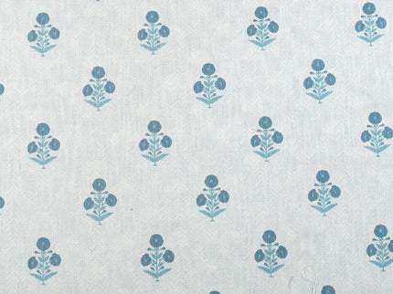 Off-White Colour with Teal Floral Motif Scattered Print Curtain Fabric