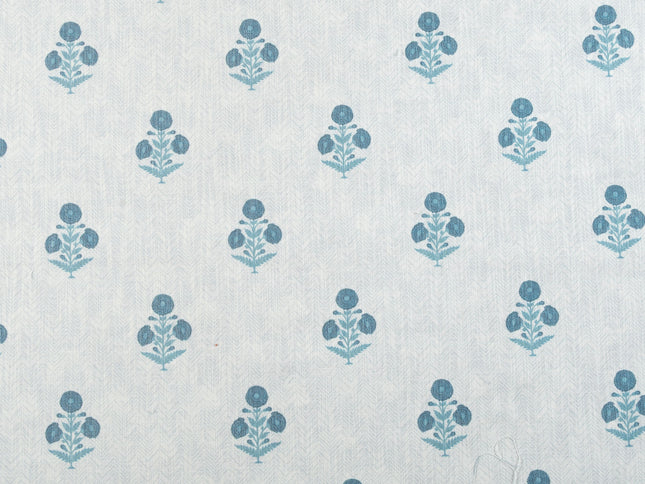 Off-White Colour with Teal Floral Motif Scattered Print Curtain Fabric