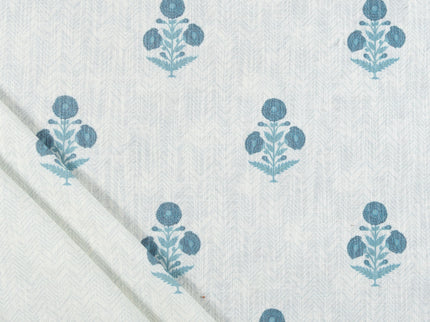 Off-White Colour with Teal Floral Motif Scattered Print Curtain Fabric