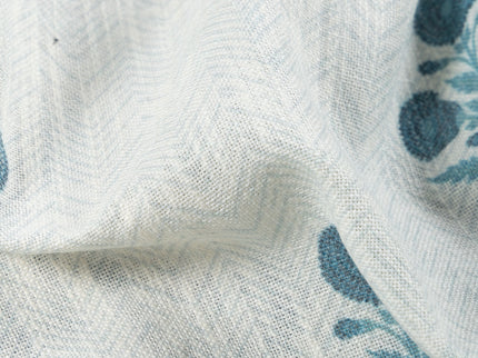Off-White Colour with Teal Floral Motif Scattered Print Curtain Fabric