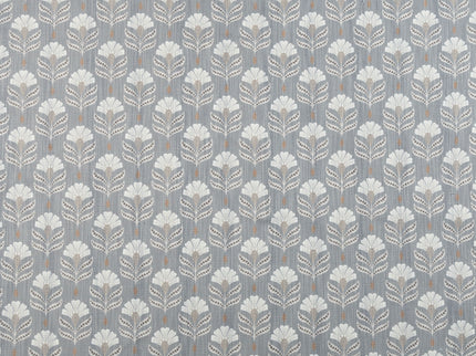 Slate Grey Colour with Ivory and Taupe Floral Motif All Over Print Curtain Fabric