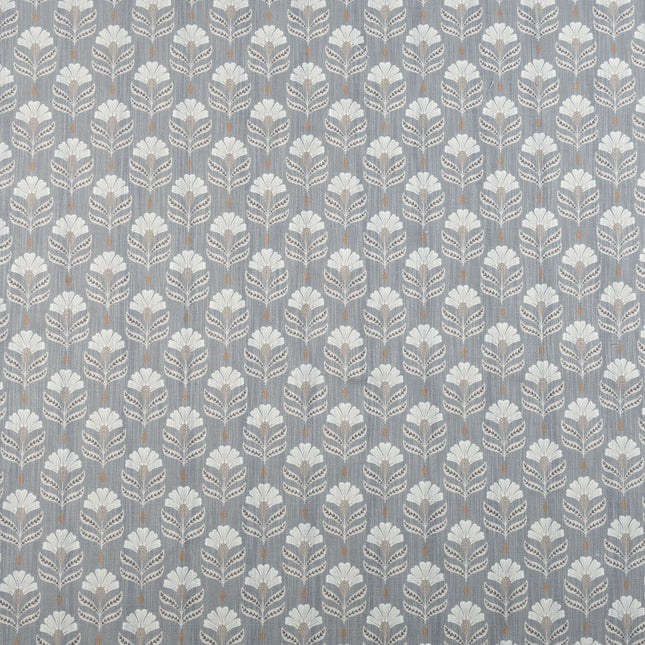 Slate Grey Colour with Ivory and Taupe Floral Motif All Over Print Curtain Fabric