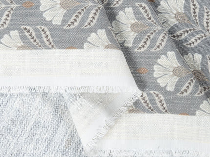 Slate Grey Colour with Ivory and Taupe Floral Motif All Over Print Curtain Fabric
