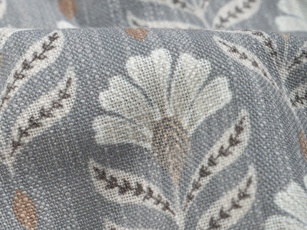 Slate Grey Colour with Ivory and Taupe Floral Motif All Over Print Curtain Fabric