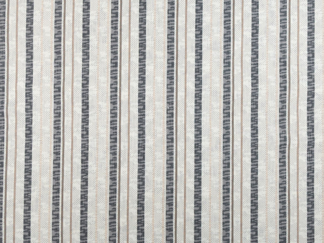 Off-White Colour with Slate Grey and Taupe Vertical Stripe Print Curtain Fabric