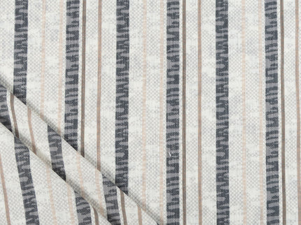 Off-White Colour with Slate Grey and Taupe Vertical Stripe Print Curtain Fabric