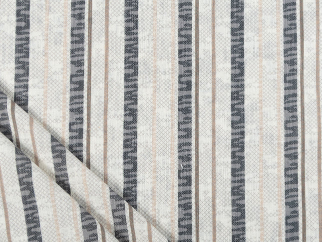 Off-White Colour with Slate Grey and Taupe Vertical Stripe Print Curtain Fabric