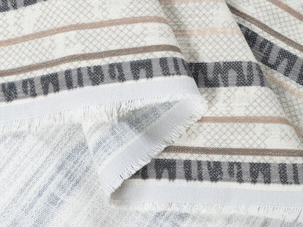 Off-White Colour with Slate Grey and Taupe Vertical Stripe Print Curtain Fabric